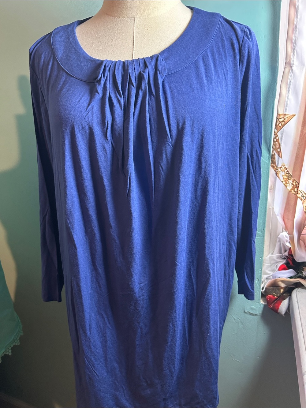 Talbots Royal Blue Long Sleeve Gathered Neck Tunic